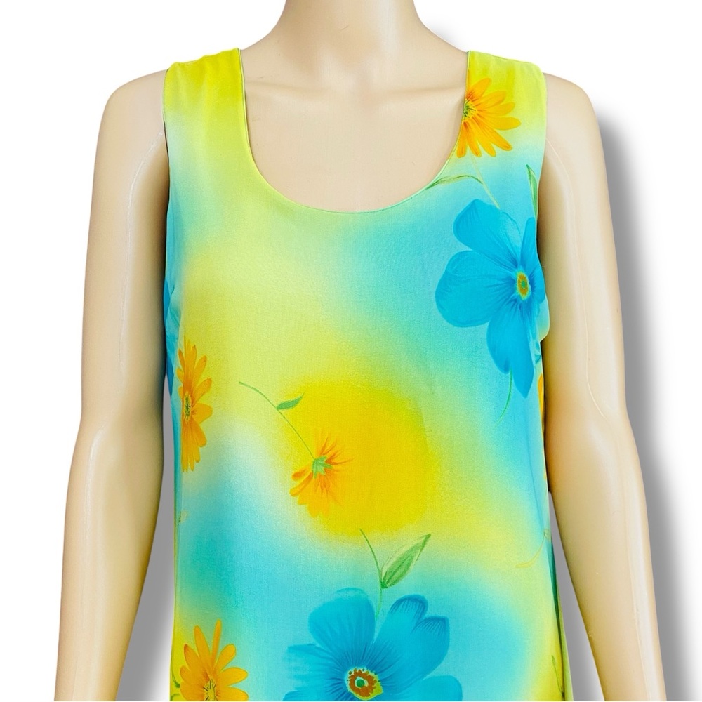 Sleeveless Yellow & Aqua Floral Maxi Dress with Scarf - Picture 4 of 13